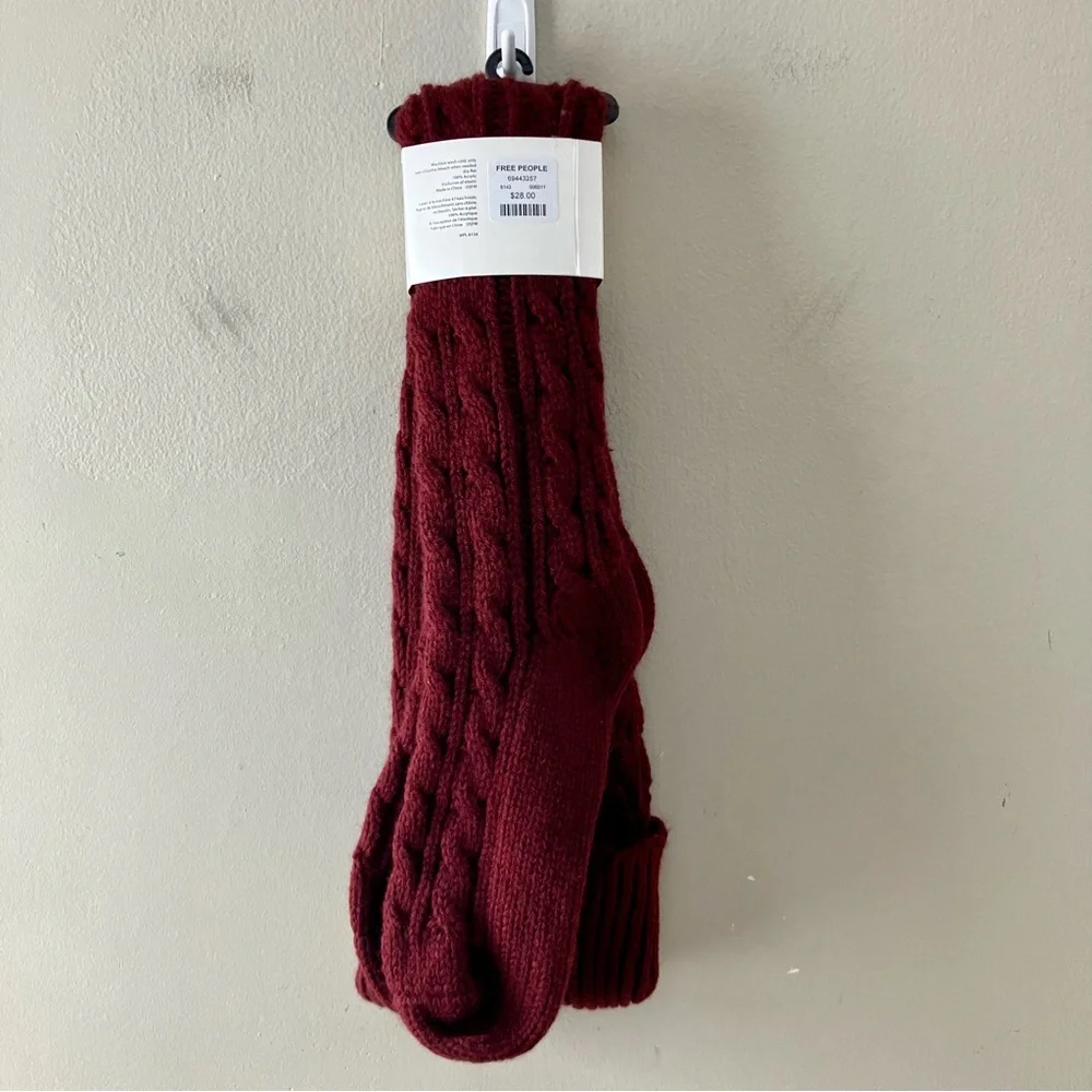 FREE PEOPLE Burgundy Cable Knit Over the Knee Socks